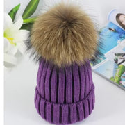 Hat Beanie Cashmere Hat with Fur Pom Pom Dobby Style