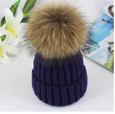 Hat Beanie Cashmere Hat with Fur Pom Pom Dobby Style
